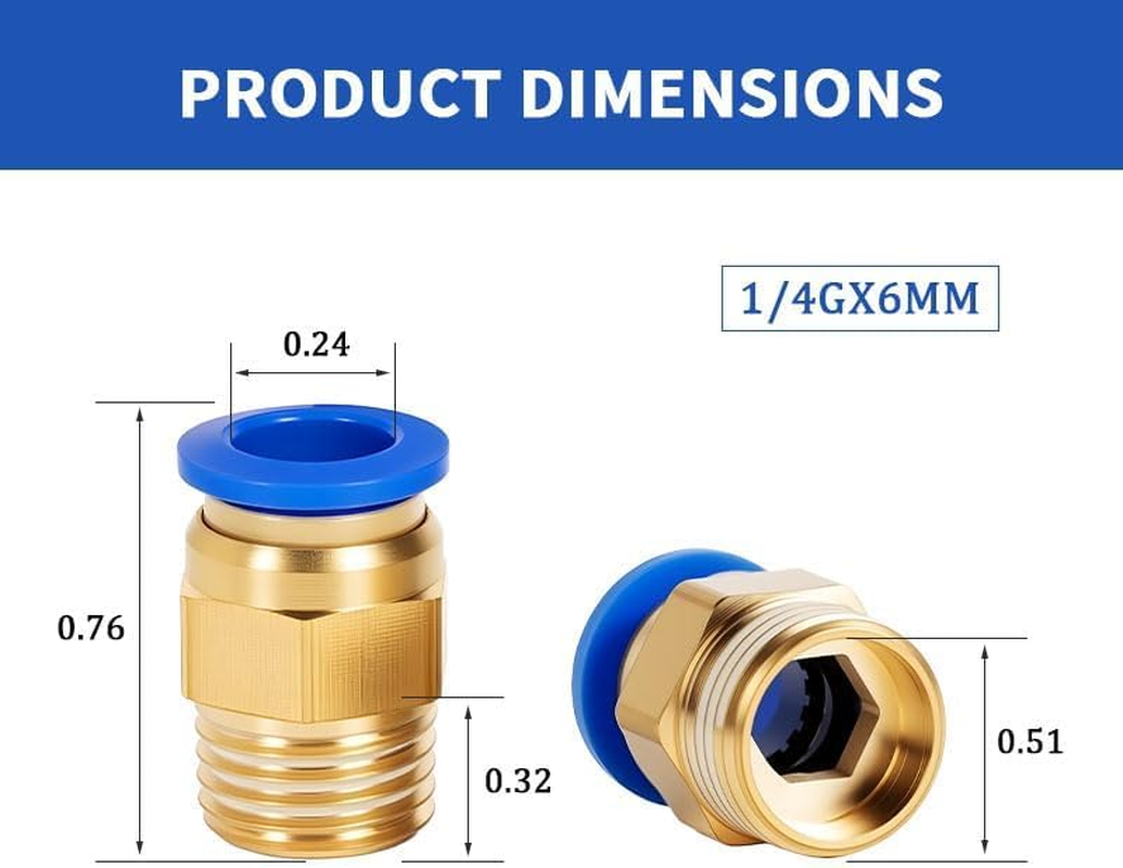 6Pcs 1/4G X 6Mm Push to Connect Fittings, Pneumatic Quick-Connect Adapters 1/4 Inch Thread Tube OD, Straight Push-Fit Air Fittings, Dual-Port Nylon Connectors (1/4" G Male X 6Mm Tube OD) image number 1