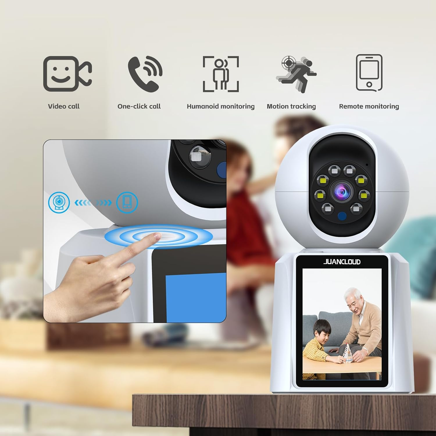 Juan Cloud Indoor Wifi Security Camera, 3MP Baby Monitor & Pet Camera, Two-Way Video Call, Motion Detection, 2.4G/5G Dual-Band, Remote Viewing, Smart Tracking