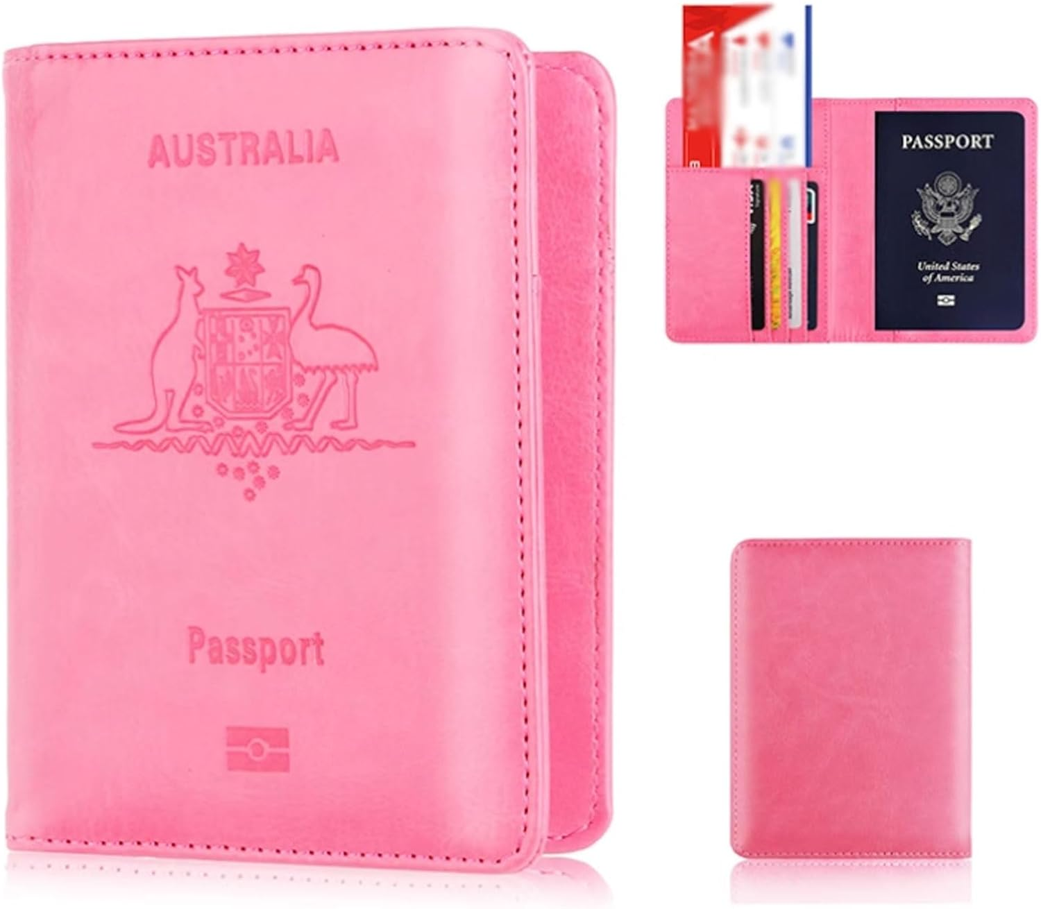 Australian Passport Cover Anti-Magnetic PU Leather Holder Bank Card Airplane Wallet Passport Sleeve(Pink) - Pink image number 4