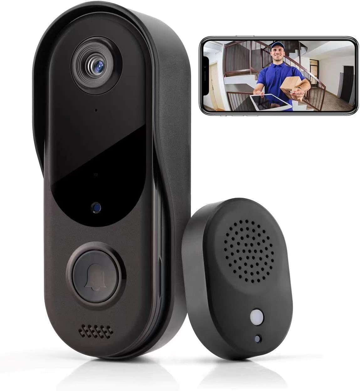 Video Doorbell Camera HD, Wireless Doorbell Camera with Chime, Wireless Operated, HD Night Vision, 2-Way Audio, IP65 Waterproof, Cloud Storage(For Ios & Android)