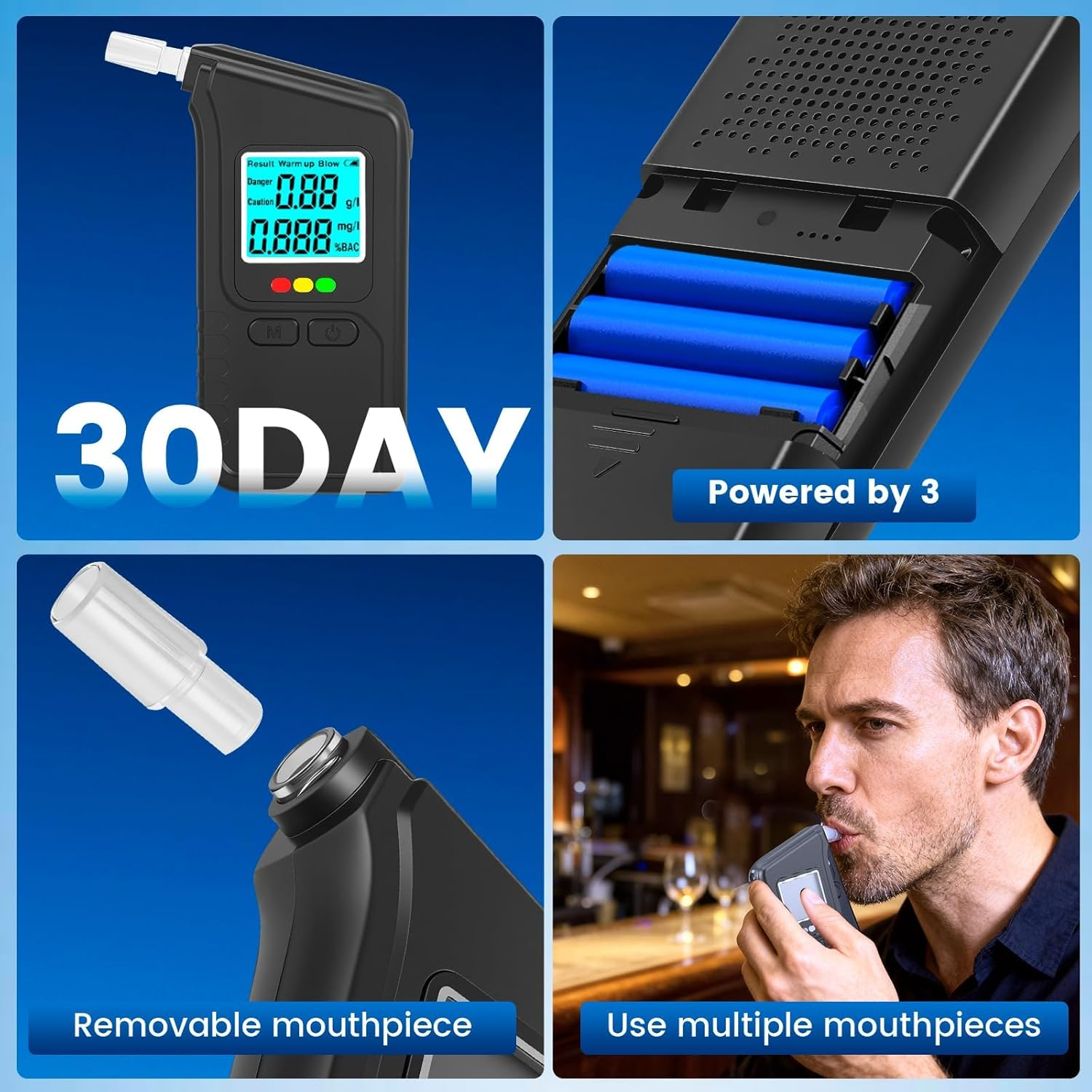 Alcohol Breathalyzer, Professional Portable Tester with LCD Display & 10 Mouthpieces for Personal and Home Use