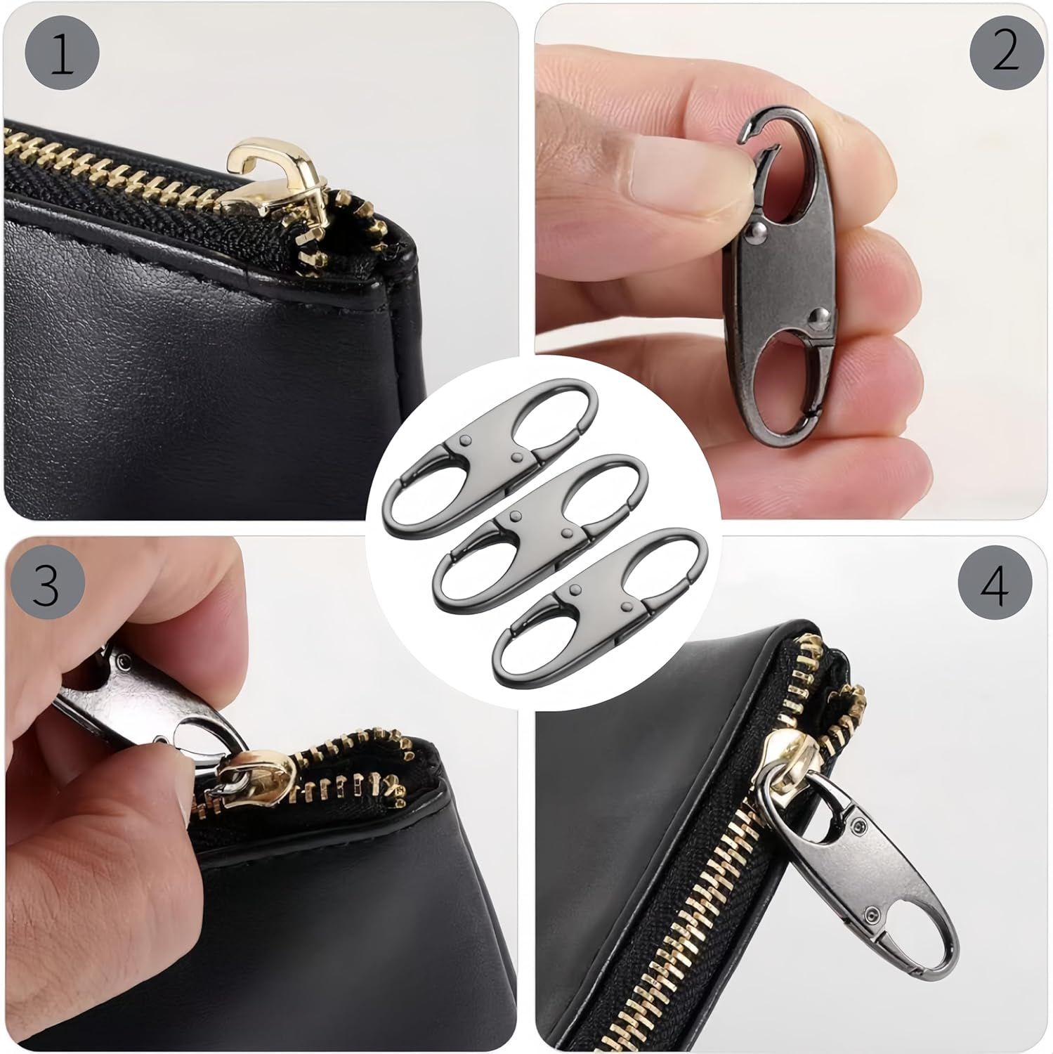 Ai-Oumleef Zipper Locks, 8 PCS Zipper Pull Repair Pull Tabs , Zipper Clip Theft Deterrents, Zipper Slider Replacement Metal Zipper, S Shaped Double Opening Zipper Clip for Luggage, Backpack, Purse Closed image number 2