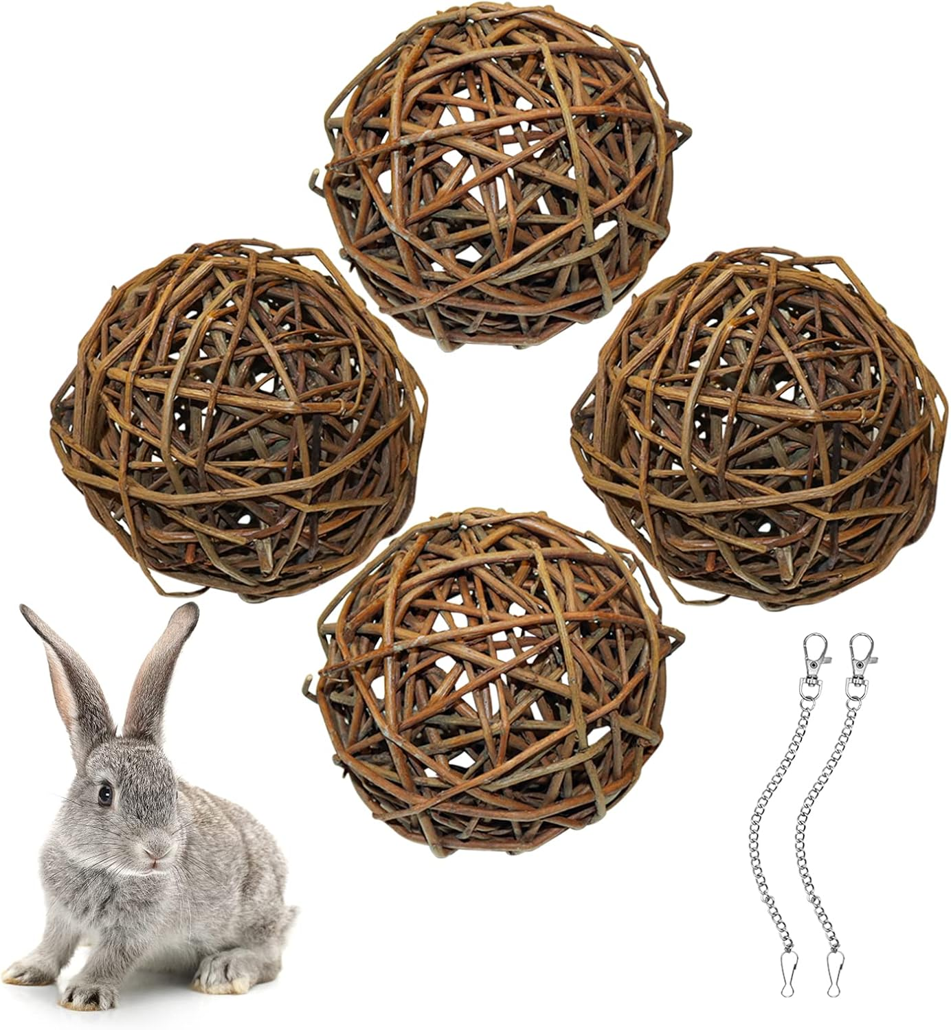 Pack of 4 Natural Willow Ball Toys, Guinea Pig Toy, Bird Chew Toy, Rabbit Accessories, Small Animal Toy Ball for Rabbits, Guinea Pigs, Chinchillas Budgie Bird (10 Cm) image number 5