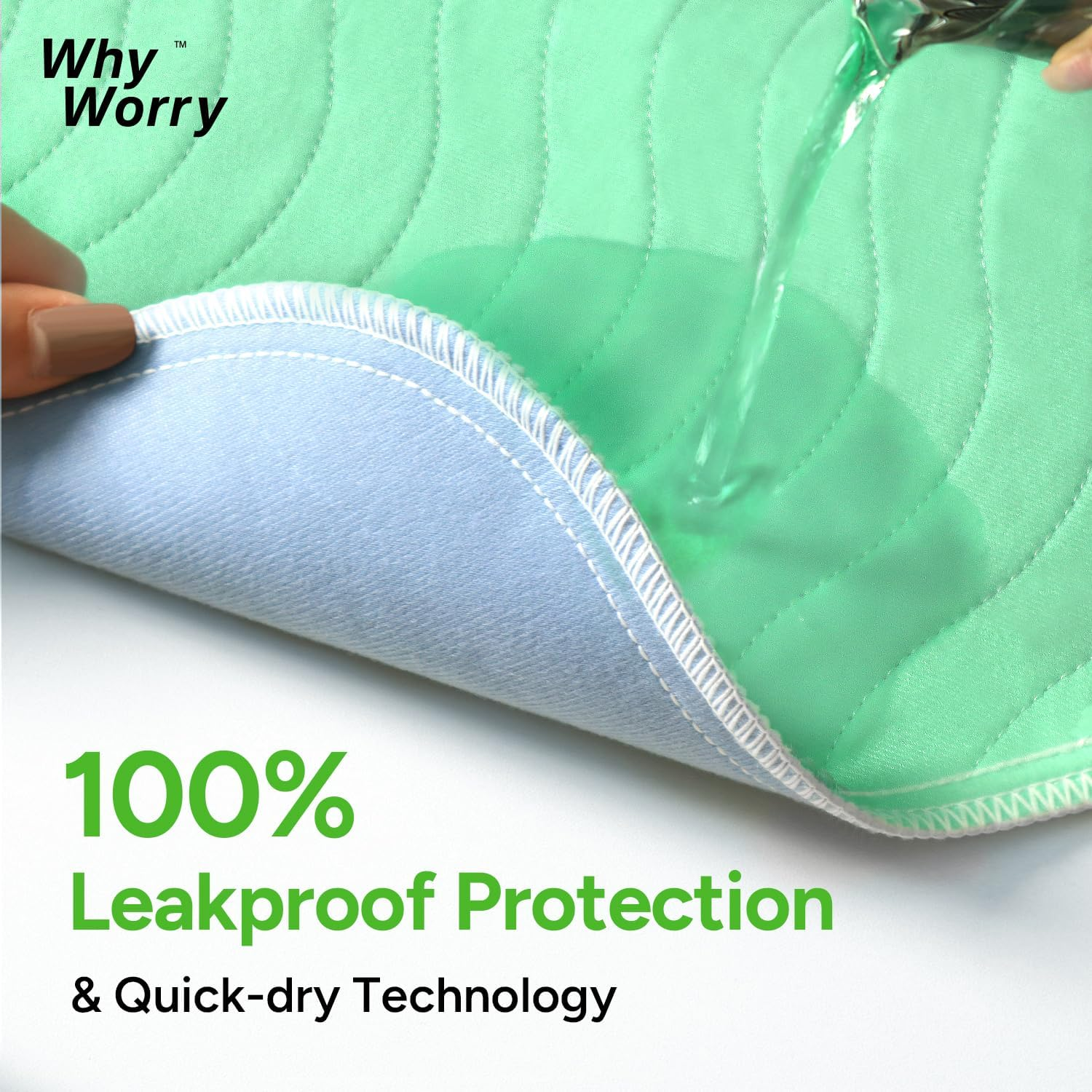 Whyworry Washable Bed Pads for Adult Incontinence, 86X91Cm (Pack of 4) Waterproof Mattress Protector for Bed Wetting, Heavy Absorbent Reusable Underpads for Elderly & Kids, Washable Pee Pads, Green image number 3