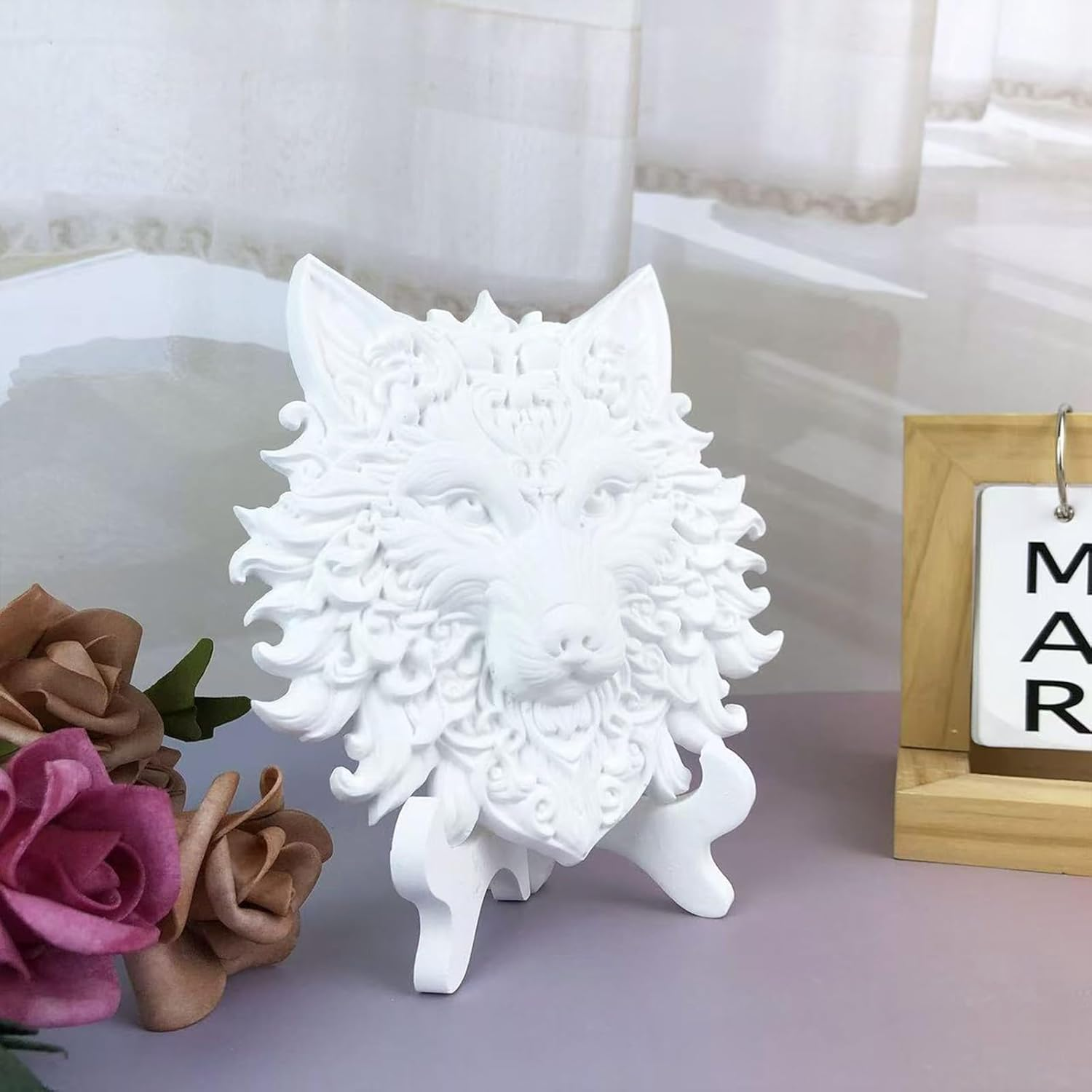 XYQHOAC Wolf Head Resin Molds 3D Animal Silicone Mold Wolf Epoxy Resin Molds Wall Hanging Resin Mold Wolf Head Silicone Molds for Resin Casting DIY Art Crafts Wall Door Decor (White) image number 1