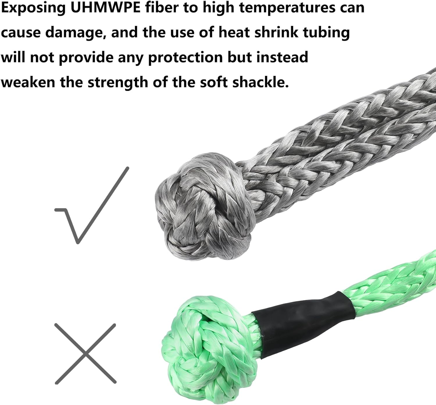 Ucreative 2Pcs Synthetic Soft Shackle 1/2 Inch X 22 Inch (56,000Lbs Breaking Strength) with Extra Sleeves (Gray) - Gray image number 4