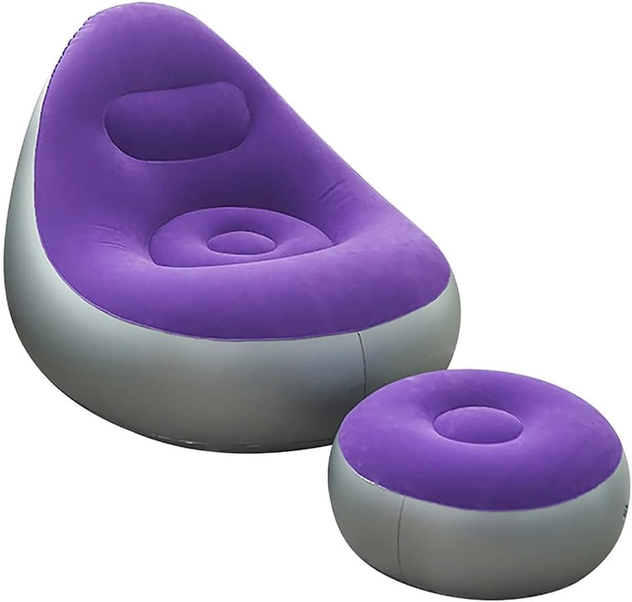 Inflatable Chair with Foot Stool,Inflatable Sofa Chair with Air Pump,Ultra Soft Lazy Sofa,Foldable Couch,Reclining Lounger, for Beach,Party,Living Room (Purple)
