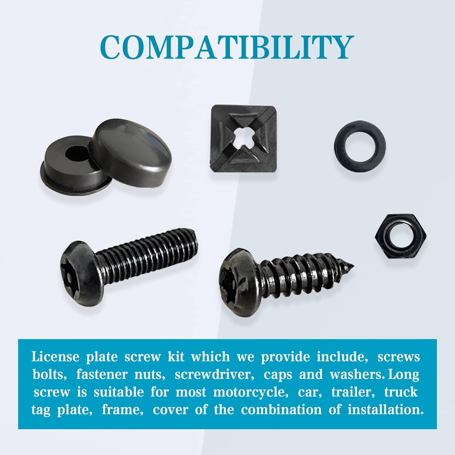 Black anti Theft License Plate Screws Kits, Rustproof Stainless Steel Car Tag Plate Mounting Hardware M6 (1/4") Tamper Proof, Matte Black Caps Covers Fastener Nut for Front Rear Frame Holder Mounting image number 2