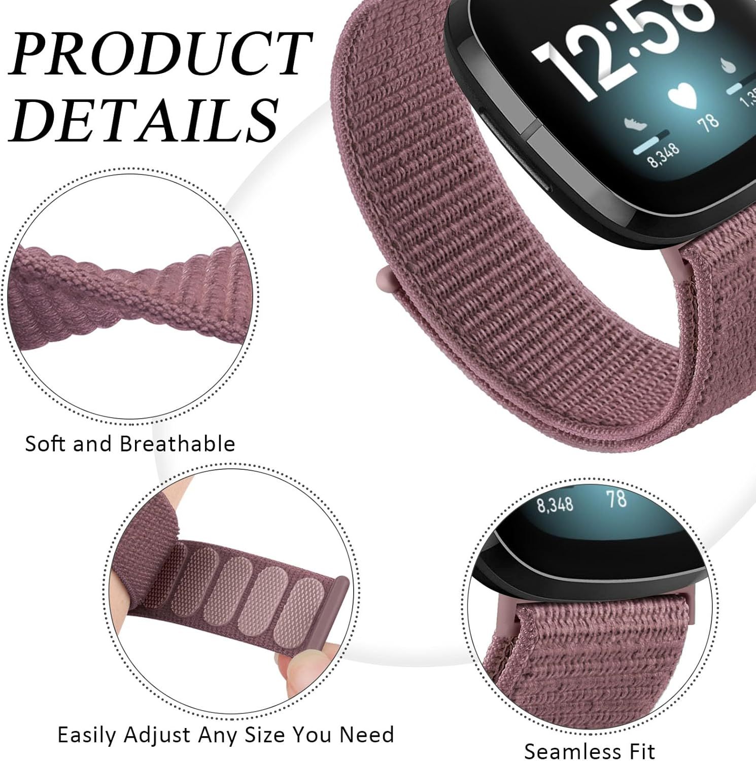 Nylon Bands for Fitbit Versa 4 Bands&Fitbit Versa 3 Bands, Fitbit Sense 2 Bands&Fitbit Sense Bands Women/Men, Soft Adjustable Breathable Solo Loop Braided Replacement Straps image number 1