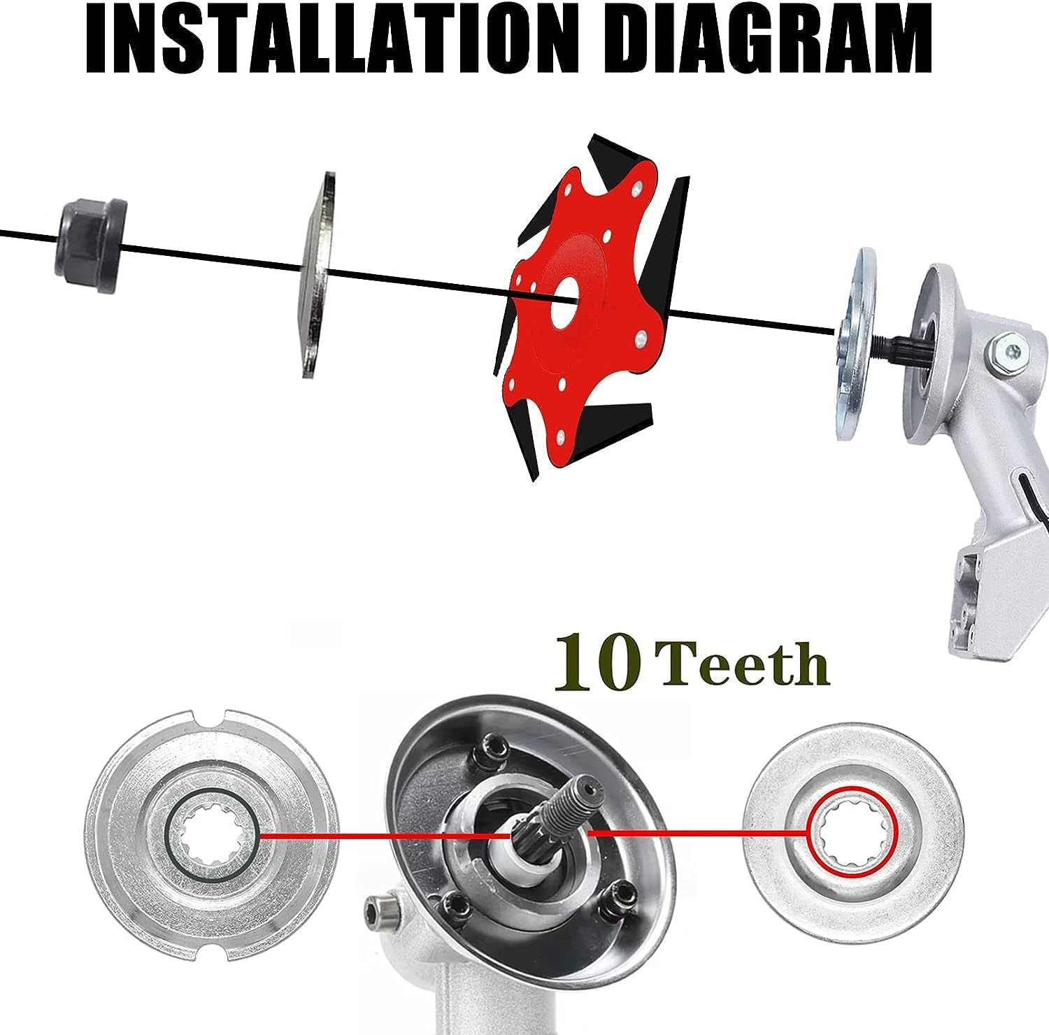 Tivddikun Brush Cutter Blades, 10 Inch 6 Steel Razors Trimmer Head & 3Teeth Weed Eater Blade with Adapter Kit for Brush Cutter, Trimmer and Weed Eater image number 3