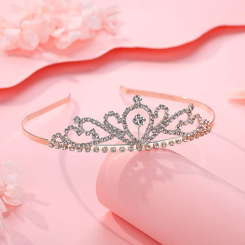 Lovelyshop Handmade Rhinestone Waterdrop Tiara for Wedding Prom Birthday Pageant - Rose Gold - Gold image number 5