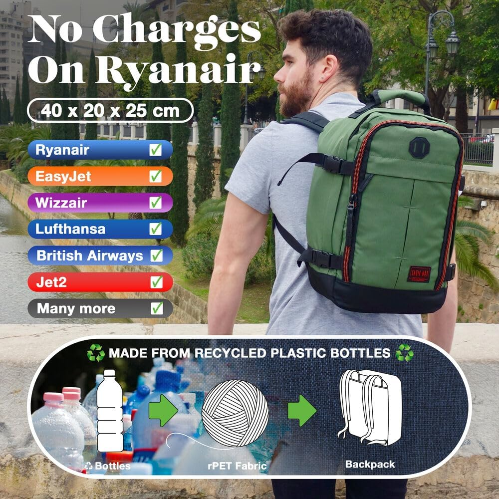 Cabin Max Metz Ryanair Hand Luggage, 40 X 20 X 25 Cm, Perfect Travel Backpack for Airplane, Backpack & Bag (RPET Recycled Fabric, 40 X 20 X 25 Cm) image number 5