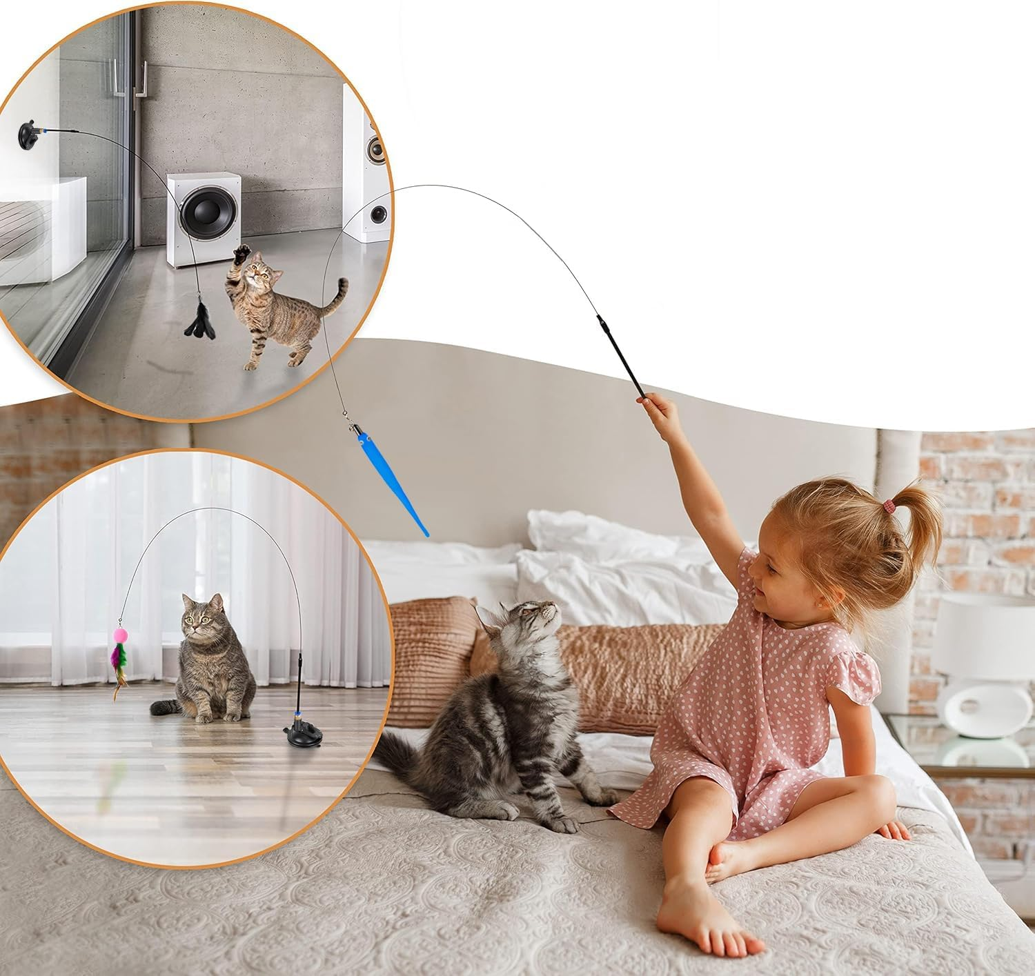 15 Pcs Cat Toys, Interactive Cat Toy, Cat Toys for Indoor Cats, 2 Upgraded Self-Holding Power Suction Cup Bases & Removable Teaser Cat Wand Sticks, 15 Replacement Kitten Toys with Bells. - 10Pcs image number 3