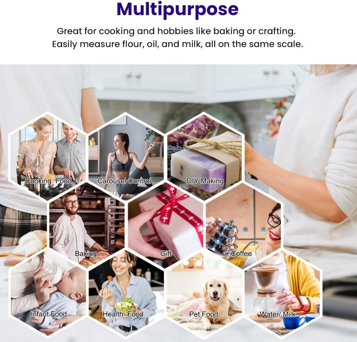 Ataller Digital Food Scale, Tempered Glass Panel, 10Kg/22Lb Capacity, Kitchen Weighing Scales with LED Display and 1G Increments for Baking, Cooking, Keto and Meal Prep, White image number 4