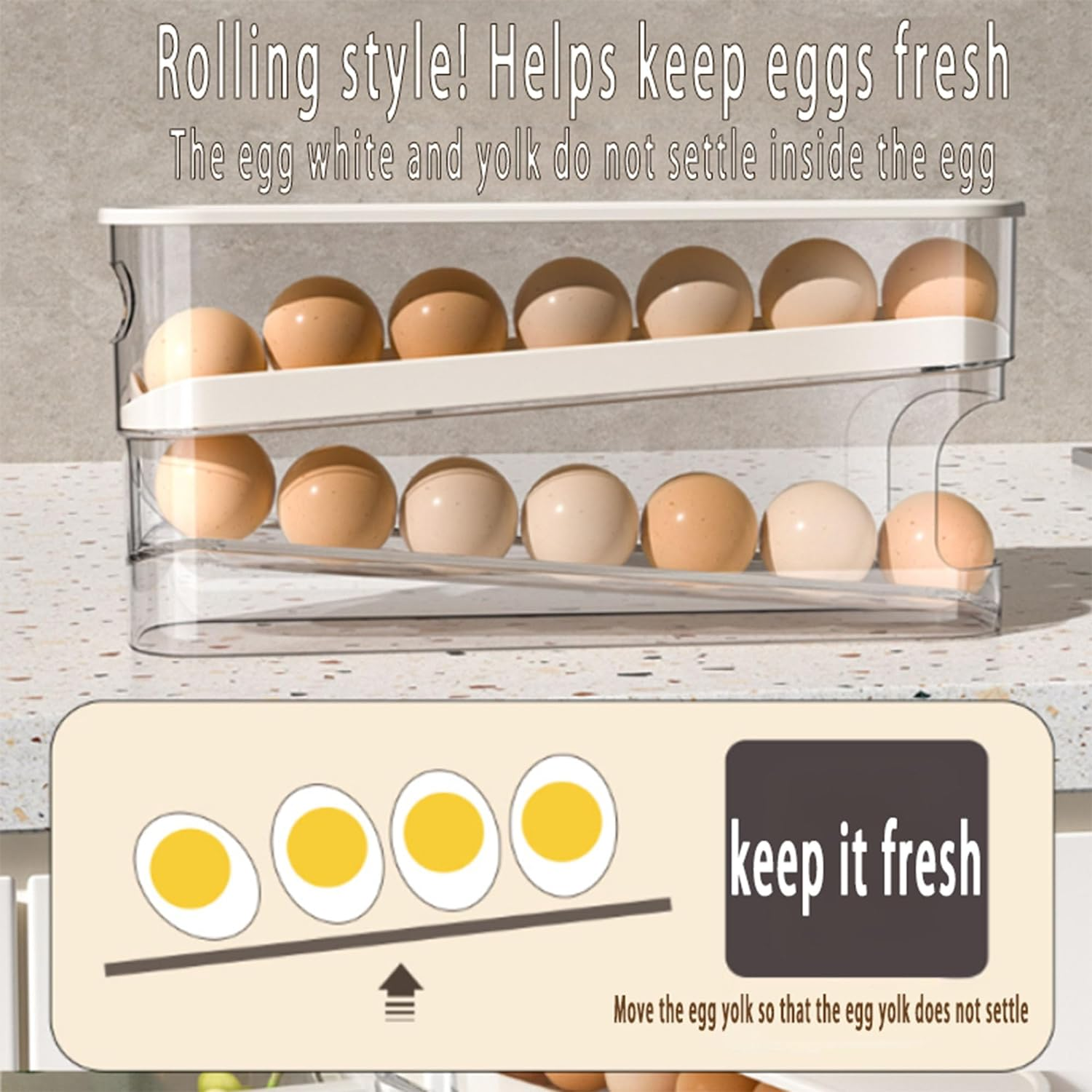 Erichbow Automatic Rolling Refrigerator Egg Organizer, Space Saving Rolling Egg Dispenser and Refrigerator Storage,Home Egg Holder image number 1