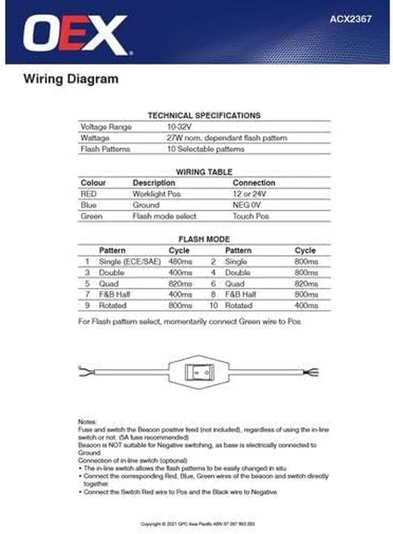 OEX Slimline Amber LED Beacon Fixed Mount Class 1 ACX2367 image number 1