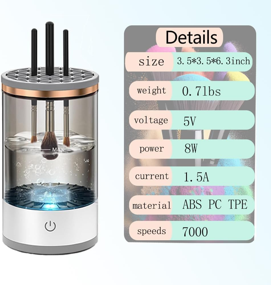 Makeup Brush Cleaner, Electric Cosmetic Brush Cleaner Machine, Automatic Rotating Deep Cleaning, for Different Size Makeup Brushes image number 5