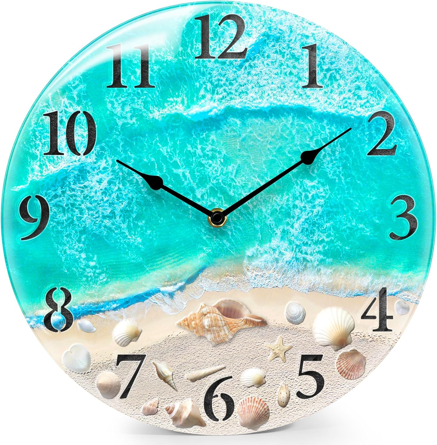 Coastal Nautical Glass Wall Clock with Seashell Design and Aesthetic Beach Theme - Battery Operated Silent Wall Decor for Home, Kitchen, Living Room, Office, Bedroom, or Bathroom (14 Inch,Teal) image number 7