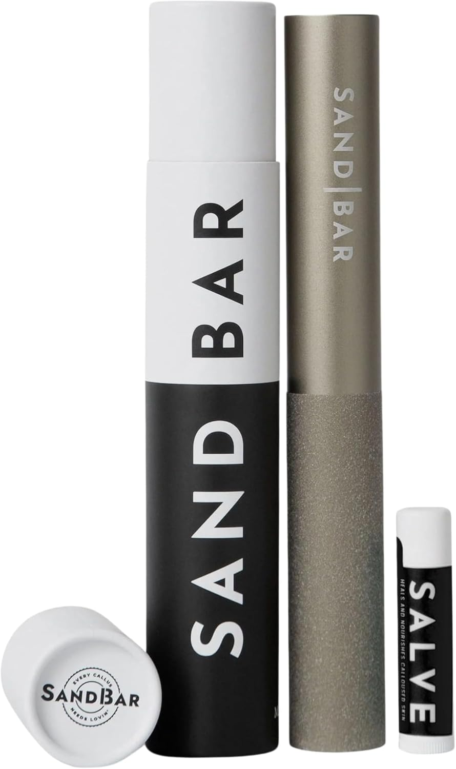 Sandbar Callus Remover Tool, File for Hands, Durable Aluminum Tool Callus Shaver, Palm and Heel Dead Skin Removal, Includes Nourishing Salve, Ideal for Athletes, Climbers, and Gym Enthusiasts - Gold