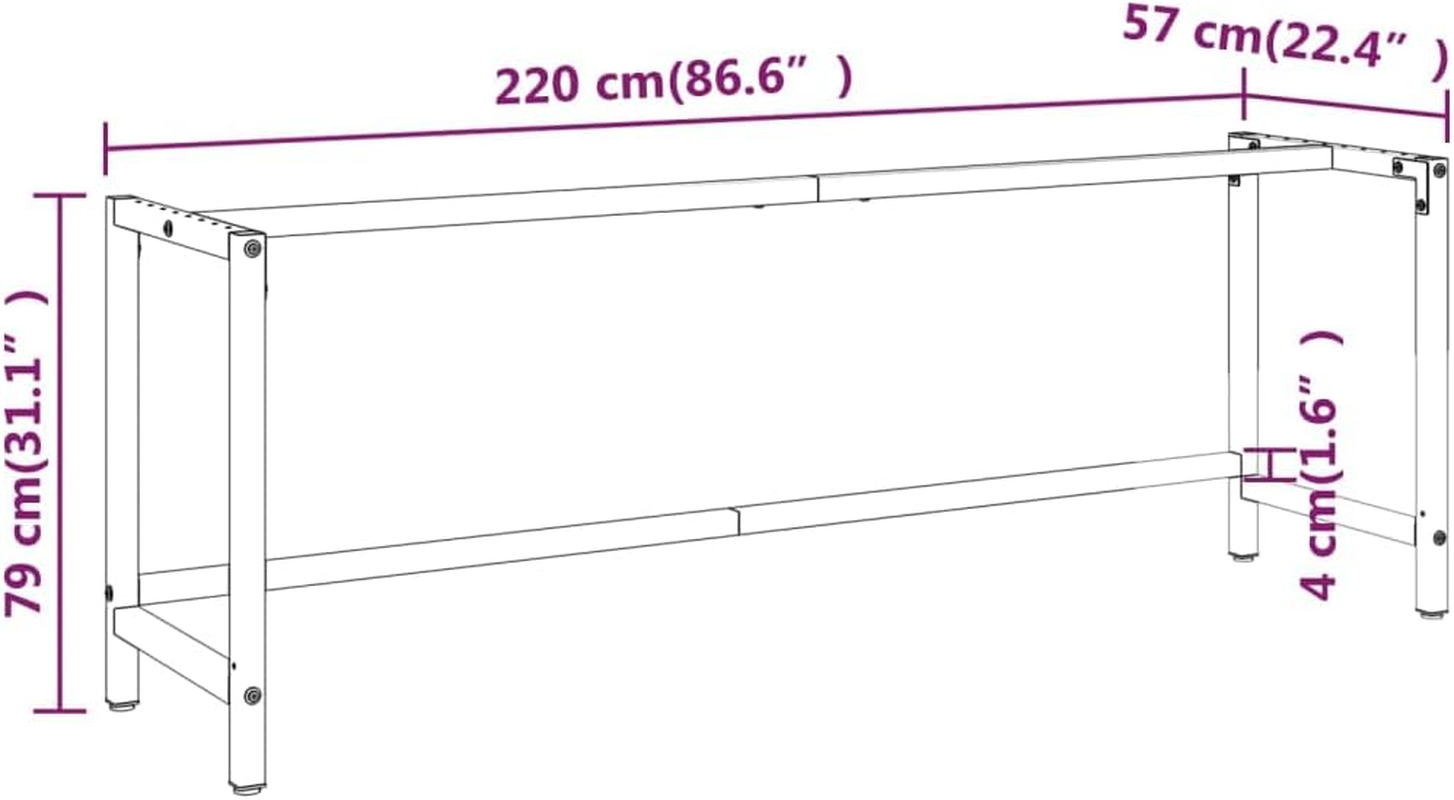 Vidaxl Heavy-Duty Metal Work Bench Frame - Matte Black and Red, Durable Powder-Coated with Reinforced Bar, Easy Assembly, 220X57X79 Cm. image number 5
