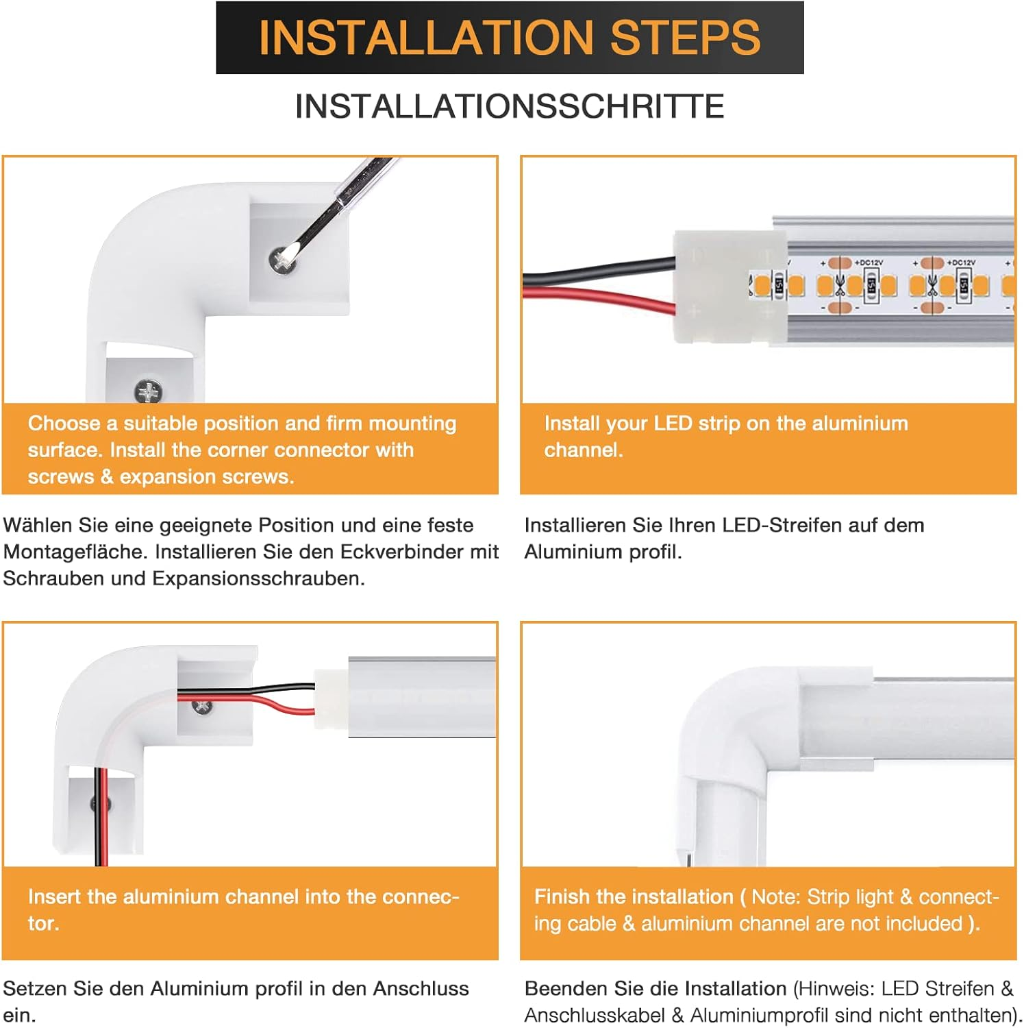 HOMMAND 90 Degrees Corner Connector 10 Pcs, LED Profile Corner Connectors, 90 Degrees LED Channel Corner Connectors for V Shape LED Aluminium Profile, Screws Included image number 4