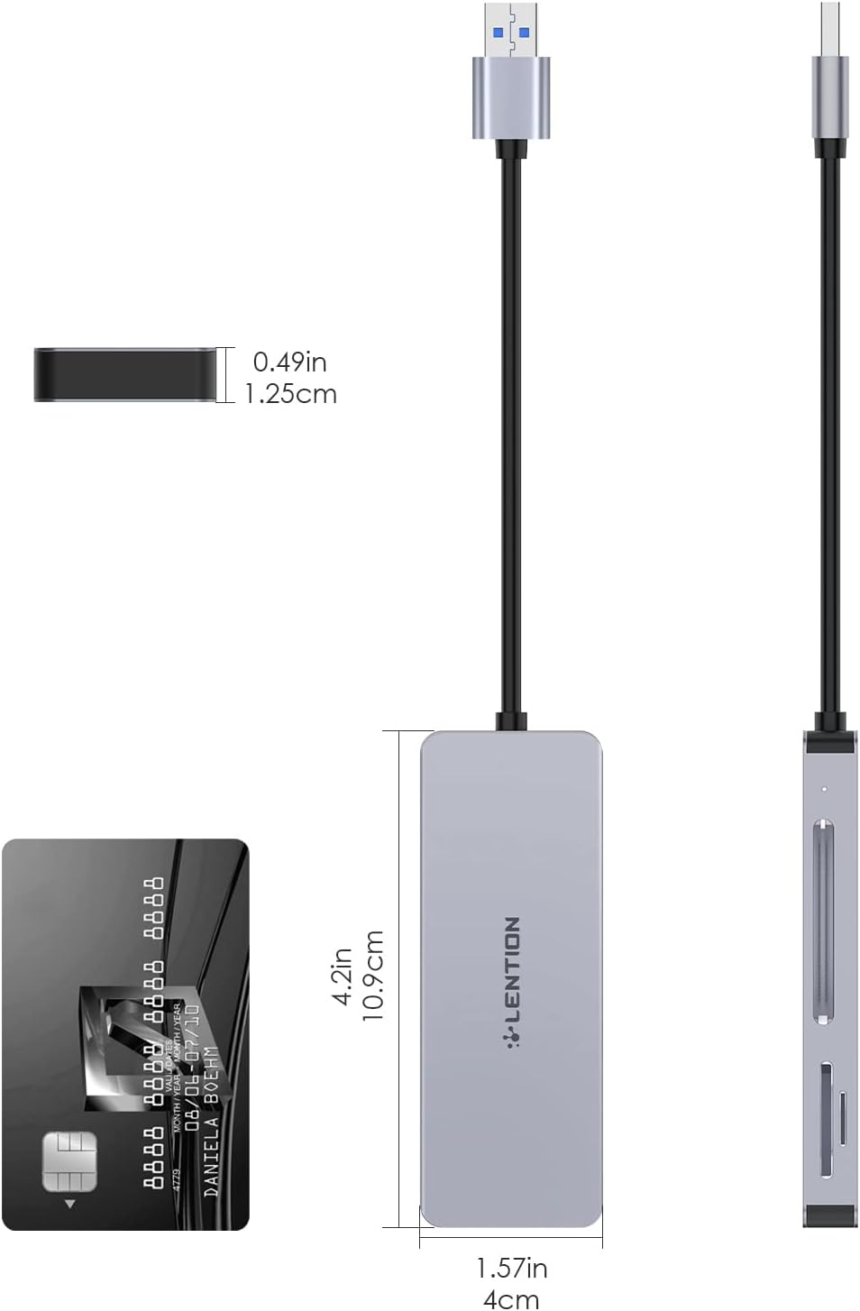 LENTION USB 3.0 to Cf/Sd/Micro SD Card Reader, SD 3.0 & CF Type I Memory Card Adapter Compatible Macbook Air/Pro, Surface Book/Pro, Chromebook, More, Stable Driver Certified (CB-H12, Space Gray)