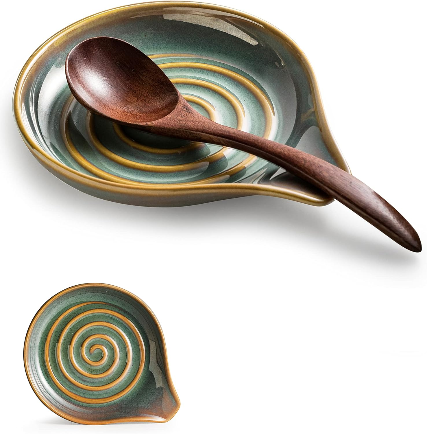 Ceramic Spoon Rest for Stove Top & Kitchen Counter, Large Spoon Holder, Heat-Resistant & Easy to Clean, Non-Stick Spatula Holder for Cooking, Coffee Spoon, Kitchen Decor, Gradient Brown