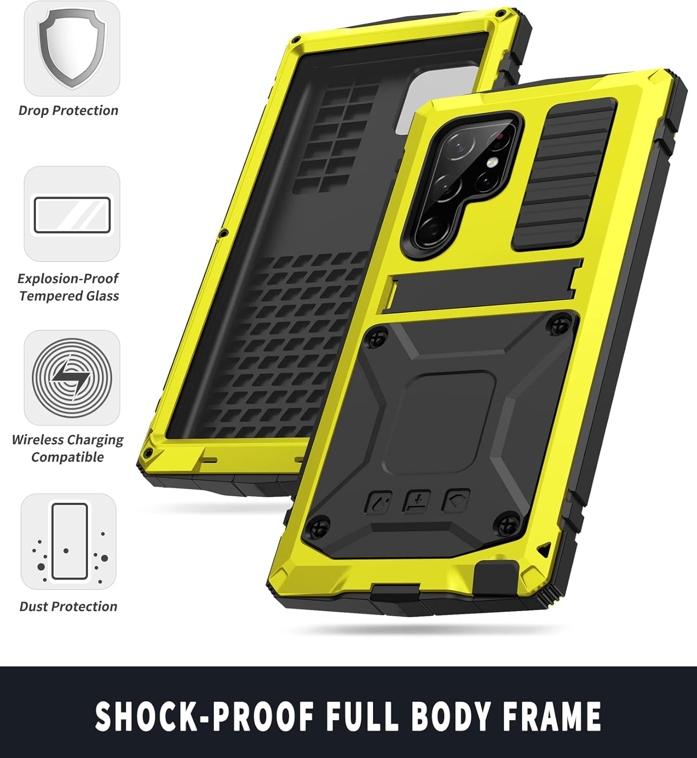 Samsung Galaxy S23 Ultra 5G Case,Outdoor Aluminum Metal Gorilla Glass Shockproof Military Heavy Duty Sturdy Protector Cover Hard Case for Samsung Galaxy S23 Ultra (Yellow) - Red image number 5