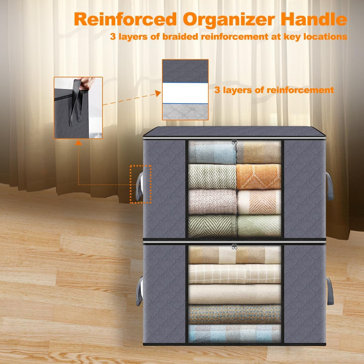 Clothes Storage, under Bed Storage, Two Thickened Sizes Clothing & Closet Storage, Large Capacity Can Hold Quilts, Bed Linen, Clothes, Trousers (6 PCS) image number 5