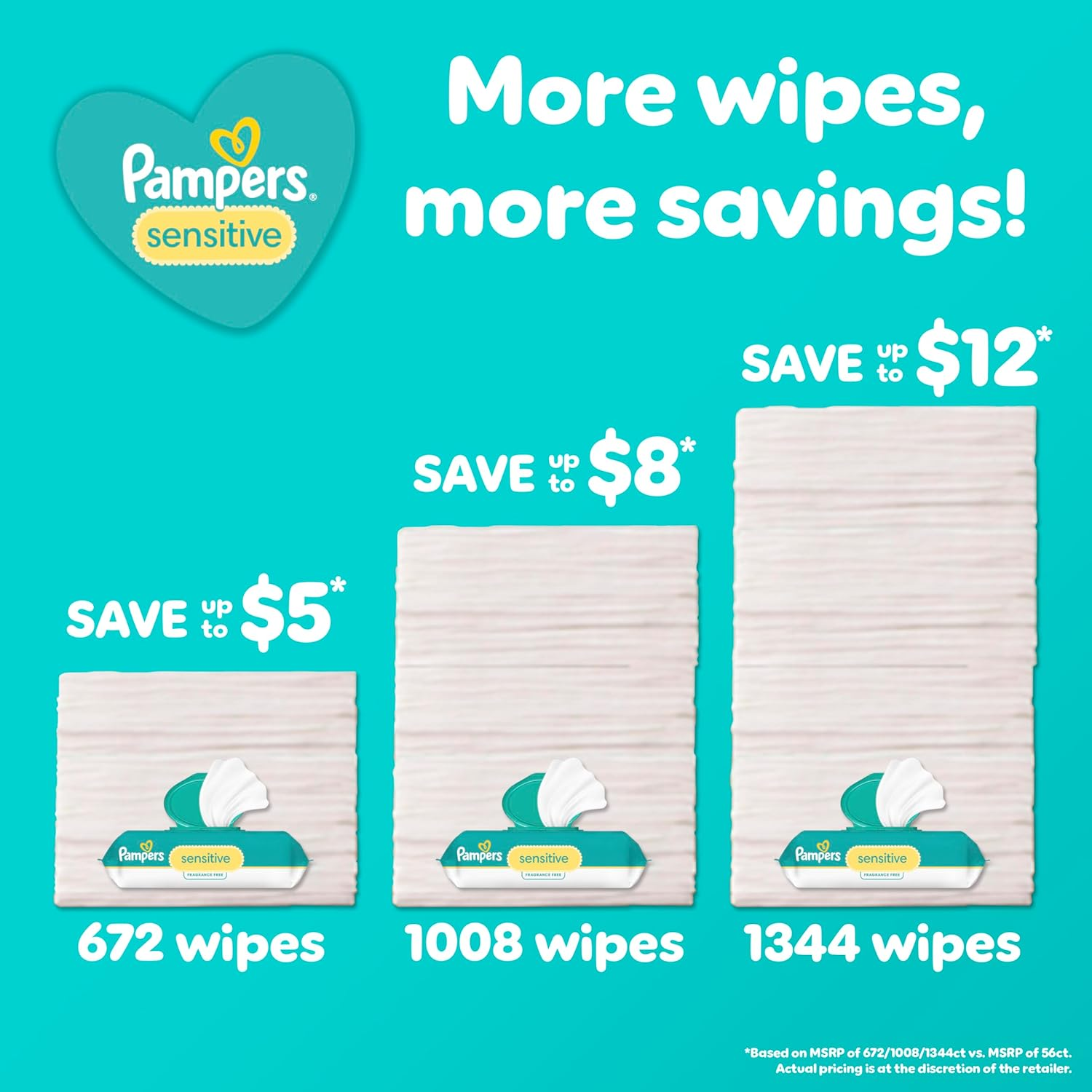 Pampers Baby Wipes Sensitive Perfume Free 7X Refill Packs 588 Count image number 1