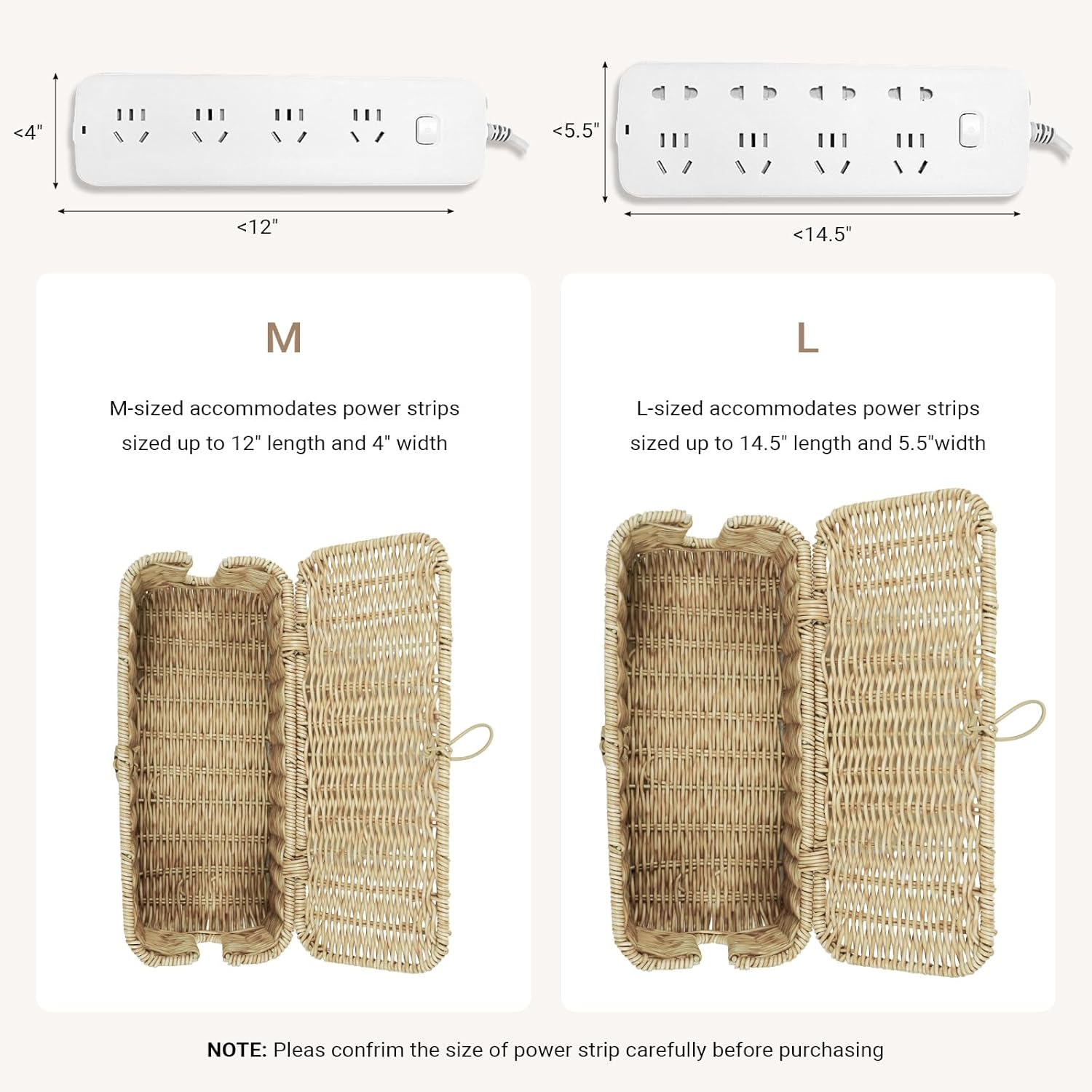 Ixtra 2-Pack Cable Management Box Set, Handwoven Rattan Cord Organizer, Decorative Cord Hider with Lid, Large Cable Organizer for Desk, TV Wires,Power Strips & Cords Natural image number 2