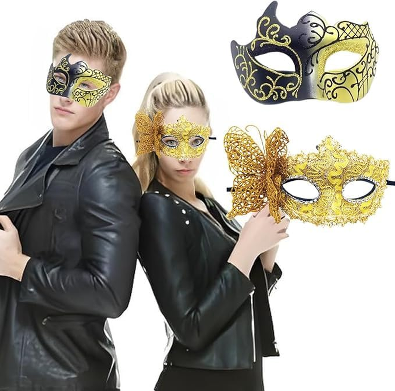 2Pcs Venetian Mardi Gras Mask Christmas Party Masks Costume Accessories for Halloween Men Women image number 2