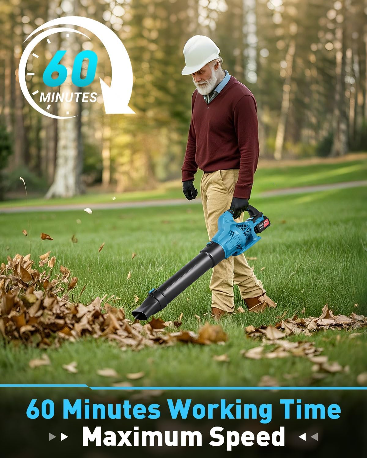Leaf Blower, 6 Speed Adjustable Mode Detachable Leaf Blower Cordless with 2 2000Mah Batteries and Charger for Lawn Care Blowing Leaves Dust Snow, Blue image number 2