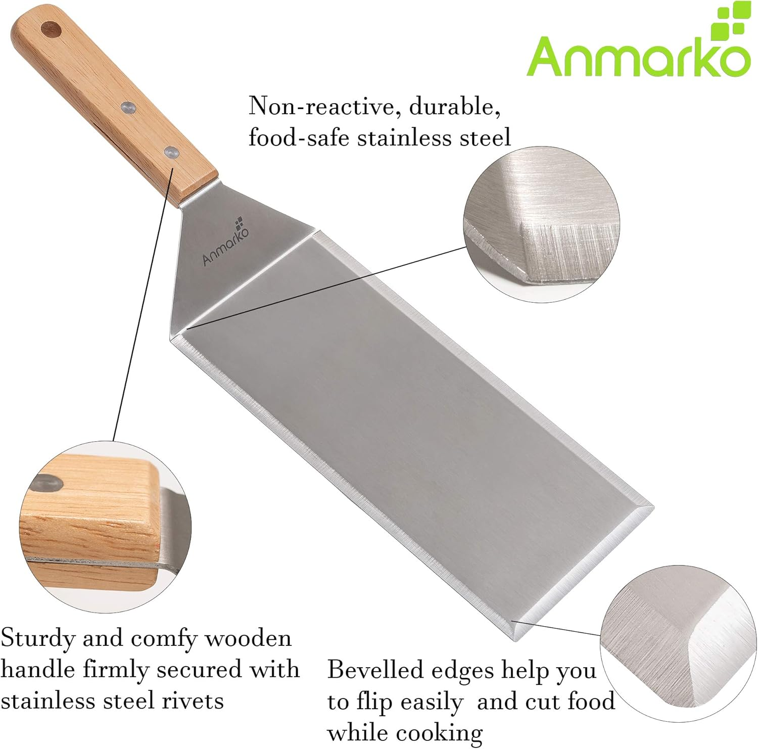 Stainless Steel Metal Griddle Spatula - Hamburger Turner Scraper - Pancake Flipper - Great for BBQ Grill and Flat Top Griddle - Commercial Grade