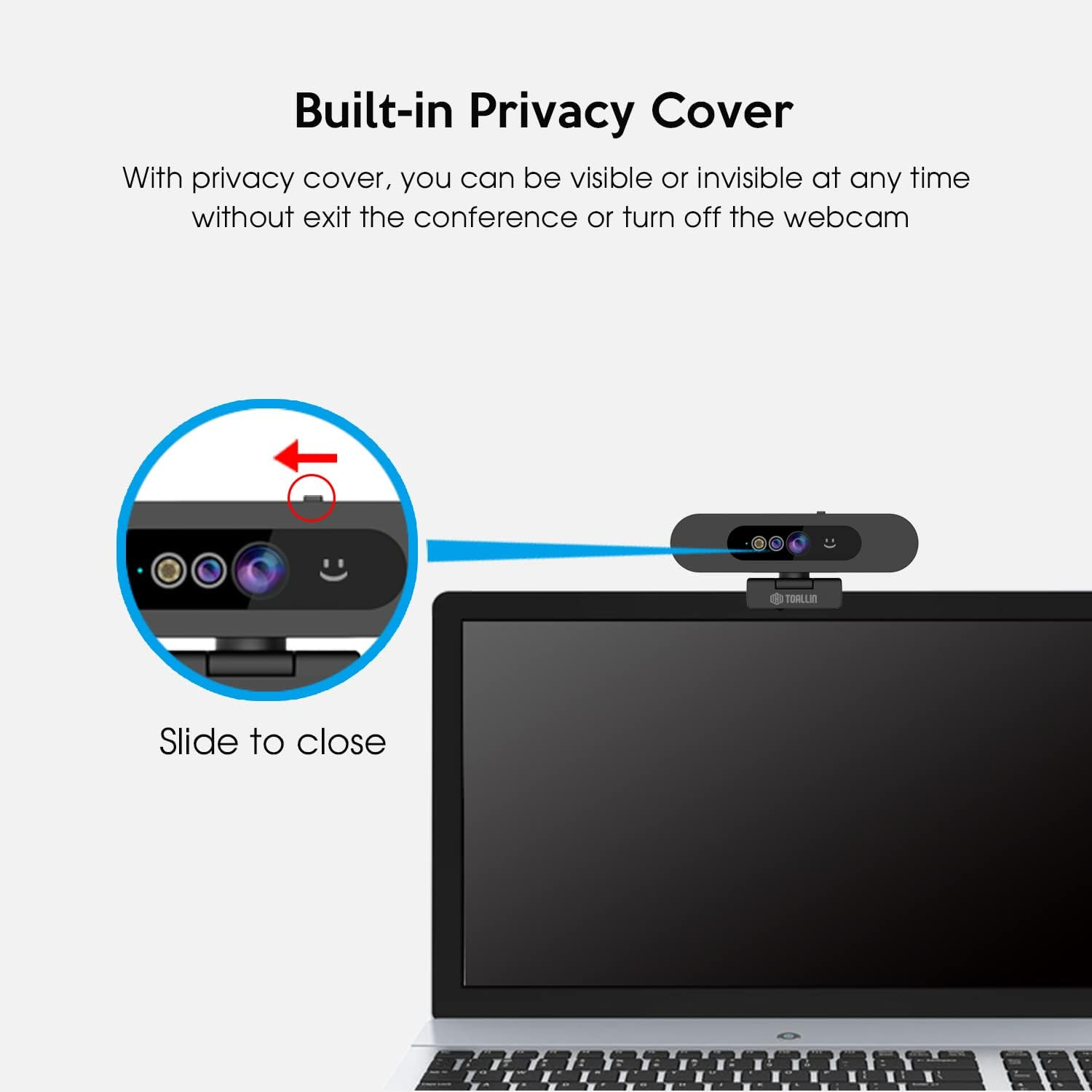 TOALLIN 1080P Webcam for Windows Hello Face Login, Facial Recognition IR Camera & Windows Hello Compatible Webcam, Computer Camera, Wide Angle View USB Webcam with Privacy Cover image number 3