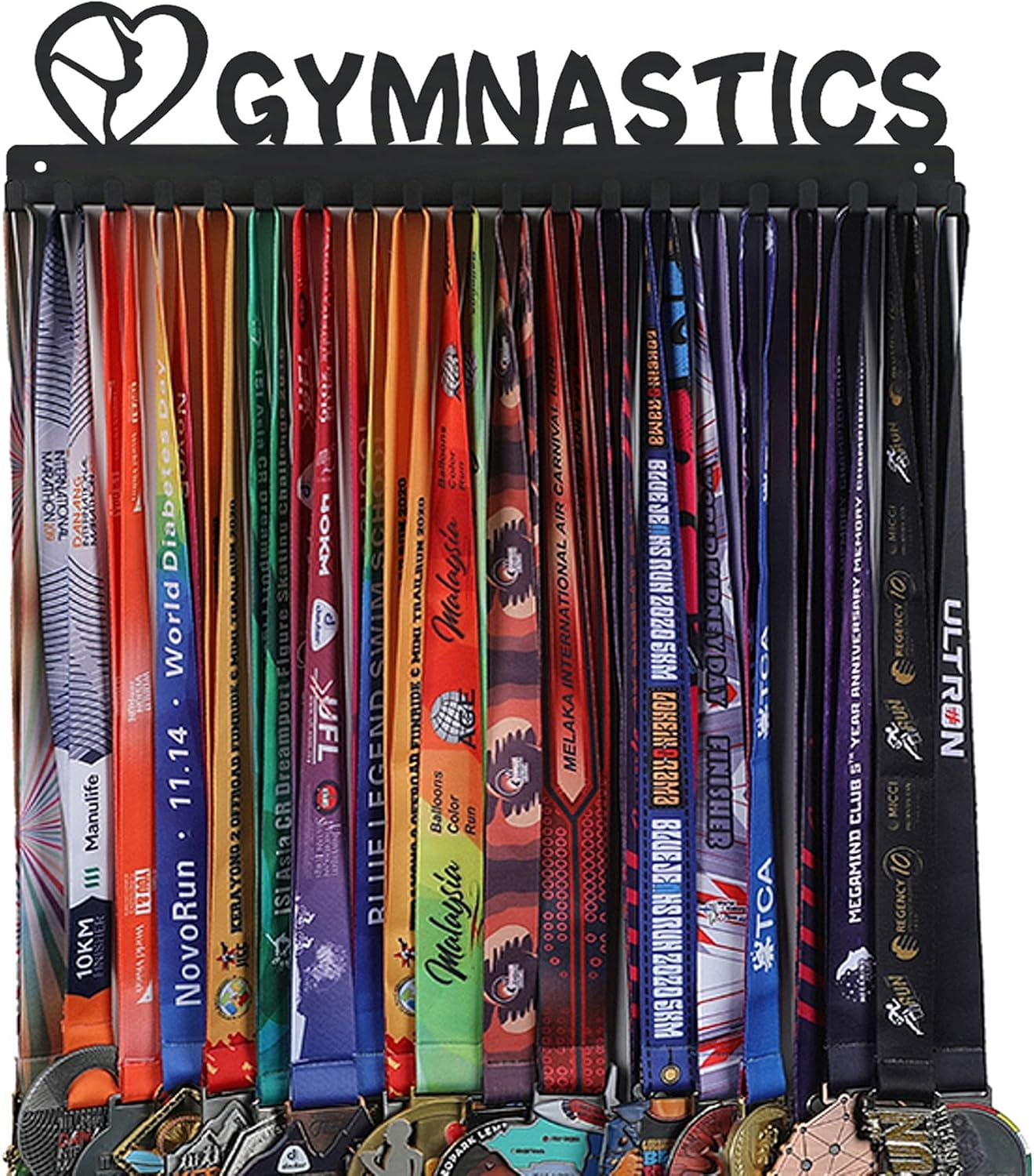 Goutoports Medal Holder Display Hanger - Personalized Medal Wall Hanger for Sport Race Runner Sturdy Black Steel Metal over 60 Medals Easy to Install (06 Gymnastics)