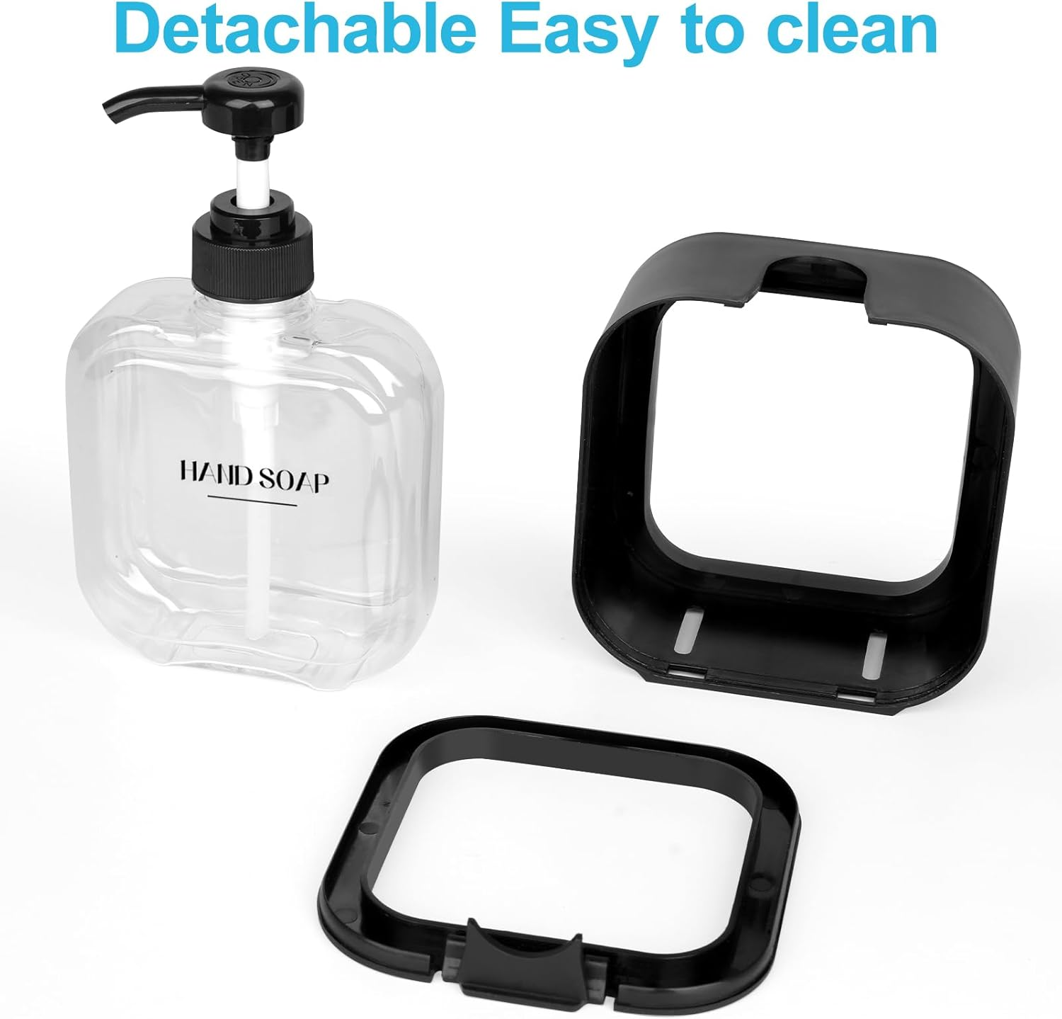 Richenda Hand Soap Dispenser Bathroom, Modern Dish Soap Dispenser for Kitchen Sink, Small Plastic Soap Dispenser for Body Wash, Shampoo, Hand Sanitizer, Lotion Dispenser-500Ml/500Ml - Black - Black-500Ml image number 2