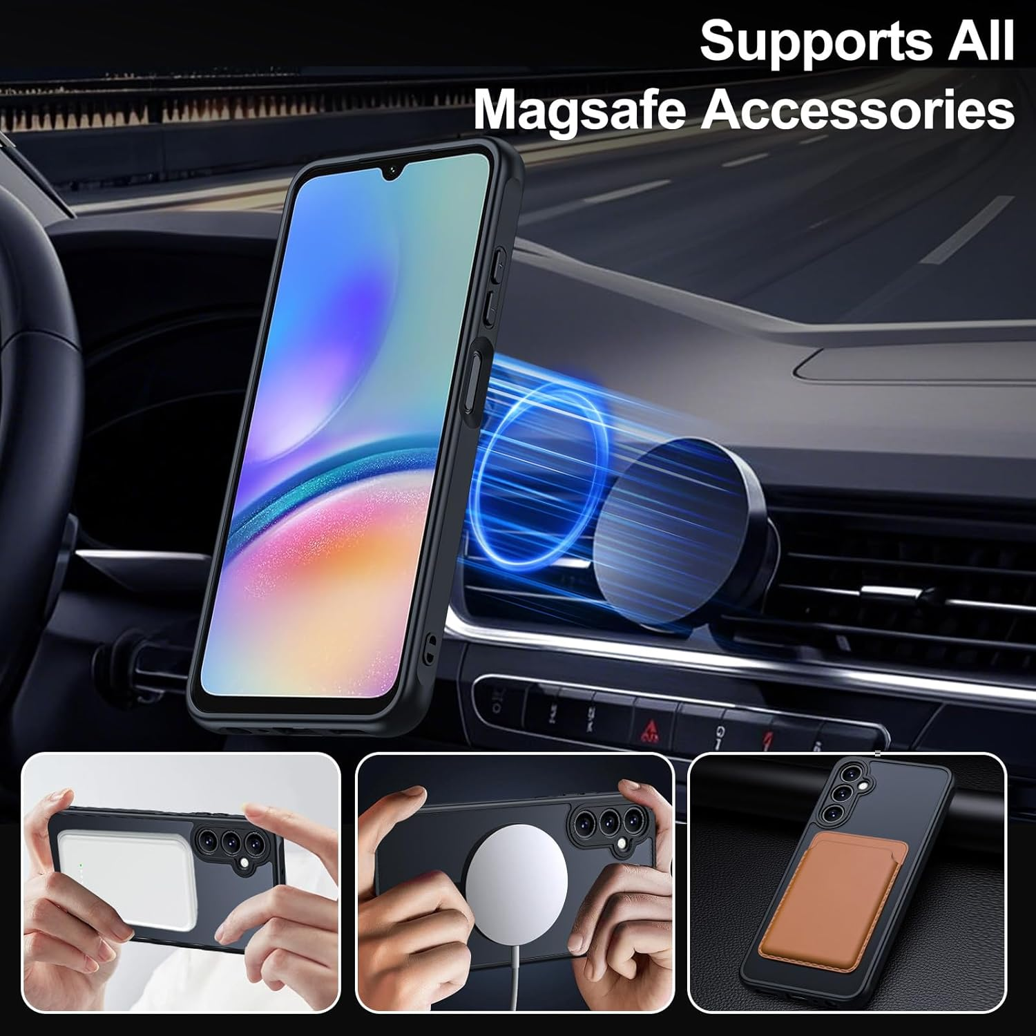 Magnetic Case for Samsung Galaxy A17 4G/5G,Compatible with Magsafe with Screen Protector [Wrist Strap] Translucent Matte Back Shockproof Slim Cell Phone Protective Cover(Black) image number 6