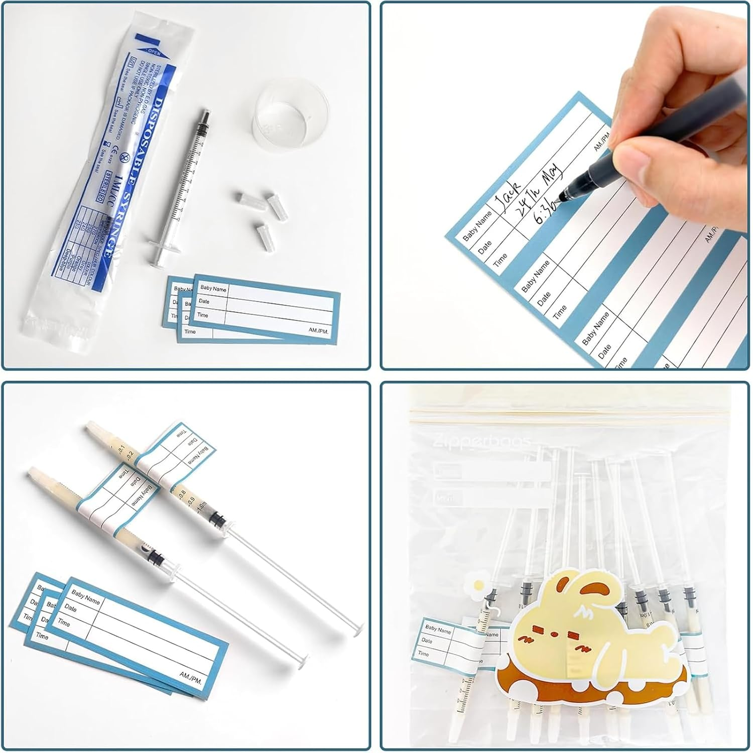 Weidllys 50 Sets 1Ml Colostrum Syringes with Caps, Colostrum Collector Kit Include 50Pcs 1Ml Sterile Syringes for Colostrum, 1 Measuring Cup, 5 Storage Bags, 50 Labels