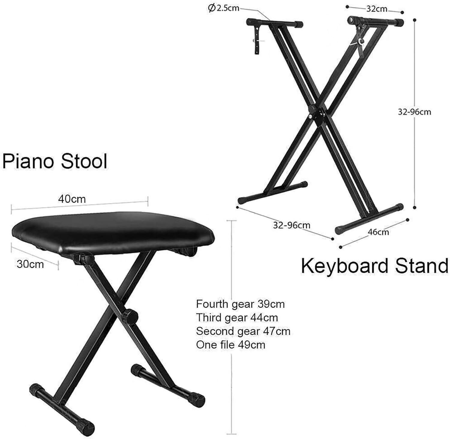 Provecta Adjustable Music Keyboard Stand & Piano Stool X-Shaped Bench Seat Set image number 3
