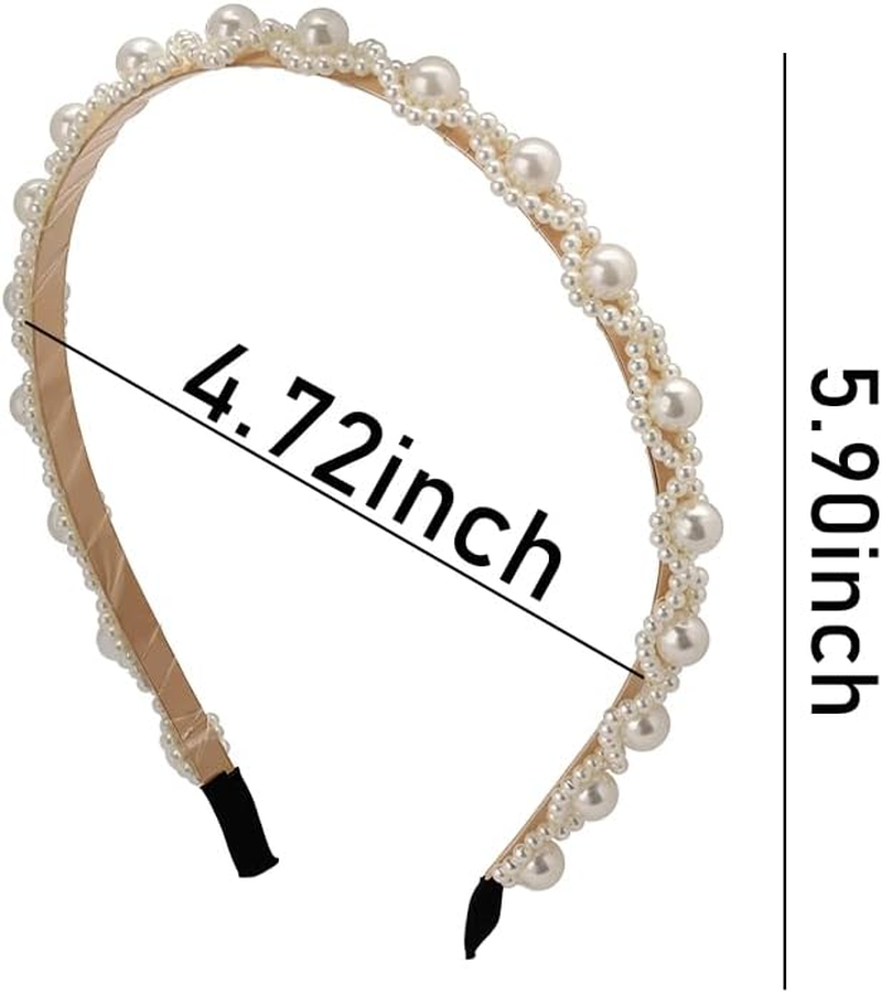 White Pearl Headband for Women Girls Pearl Headpiece Hair Accessories for Women Girls Pearls Hair Band for Wedding Party Beach Hairband with Pearls image number 3