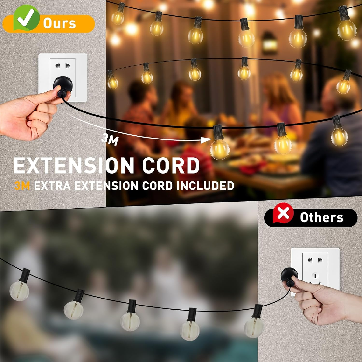 Roshin 31M Festoon Lights Outdoor 50+2 with 3M Extension Cord - Outdoor String Lights Waterproof and Shatterproof Fairy Light for Christmas, Garden, Party, Camping, Backyard, Patio (G40) image number 2