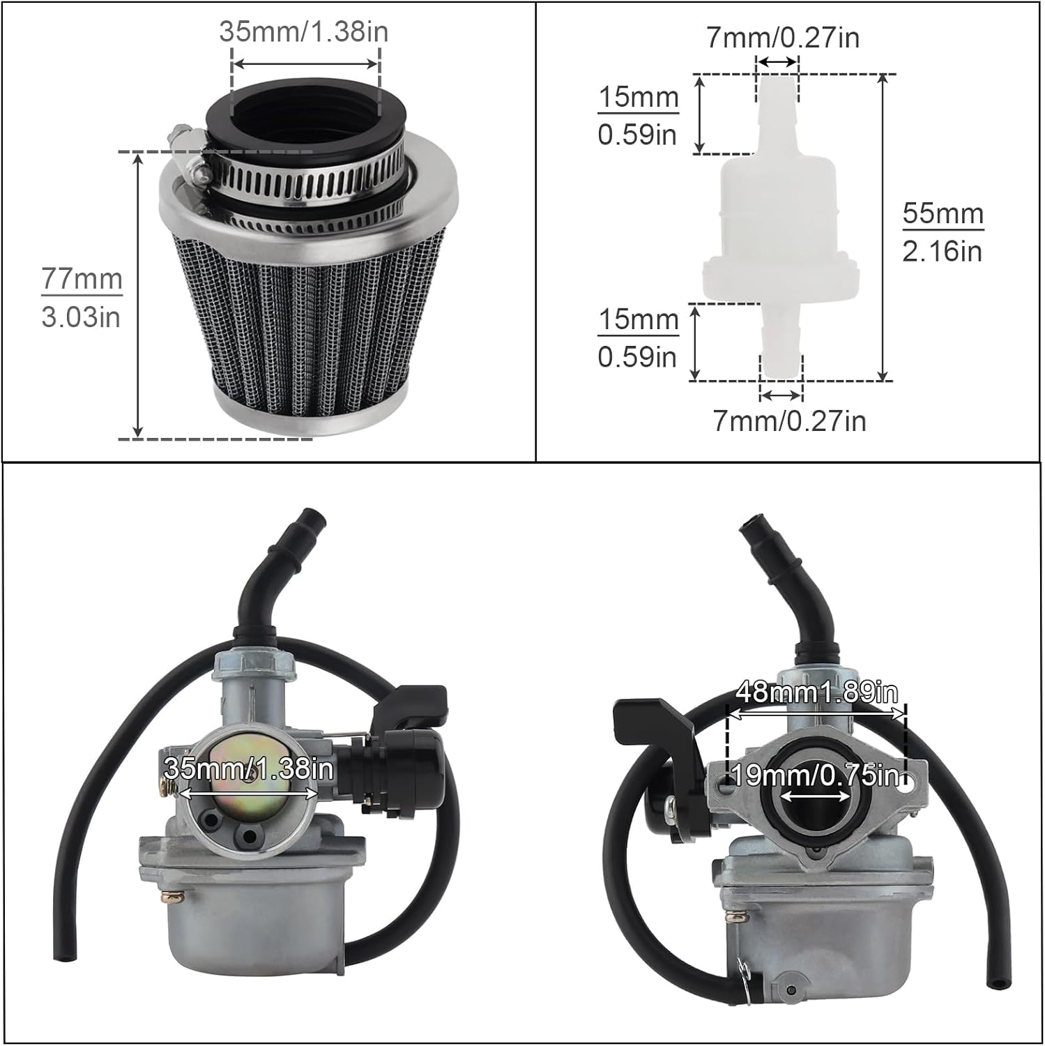 Windance PZ19 Carburetor Fit for Taotao Honda/Scooter Go Karts ATV Dirt Pit Bike / 50Cc 70Cc 80Cc 90Cc 110Cc 125Cc with 35Mm Air Filter, 50Cc-125Cc Carb image number 3
