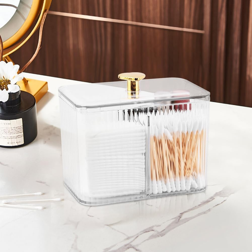 3 Grids Apothecary Jar Organizer, 1Pc 3-Section Cotton Ball Swabs Dispenser,3-Section Clear Bathroom Organizer Jar 3 Grids Cotton Swab Pad Ball Holder Container, Clear image number 5