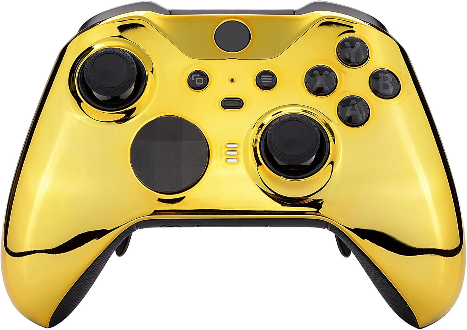 Extremerate Chrome Gold Edition Glossy Faceplate Cover, Front Housing Shell Case Replacement Kit for Xbox One Elite Series 2 Controller Model 1797 - Thumbstick Accent Rings Included