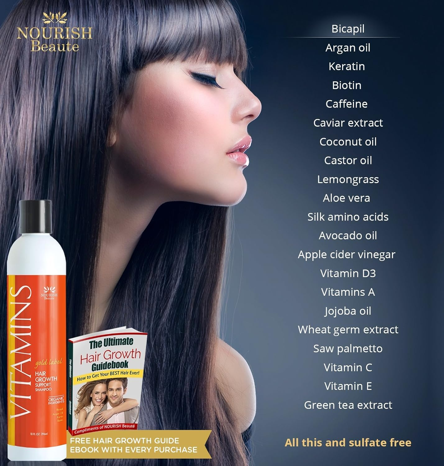 Nourish Beaute Vitamins Premium Shampoo for Hair Loss That Promotes Hair Regrowth, Volume and Thickening with Biotin, DHT Blockers, Antioxidants and Oils, for Men and Women, 2 10 Ounce image number 3