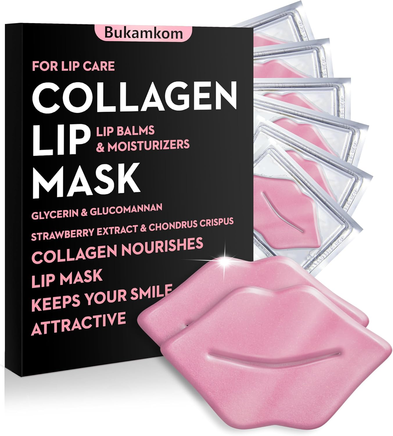 Bukamkom Collagen Lip Mask 20 Pieces,Which Can Provide Long-Lasting Nourishment,Moisturization,And Improve Wrinkles,Overnight Pink Lip Mask Individually Wrapped image number 6