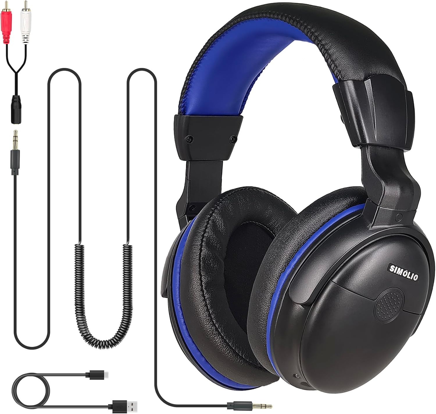 SIMOLIO Headphones with Extra Long Cord for TV with Volume Amplified & Clear Dialogue, 18Ft/5.5M Long Coil Cord, over Ear Wired TV Headphones for Seniors W/Volume Control & Clip, 40 Hrs Playtime