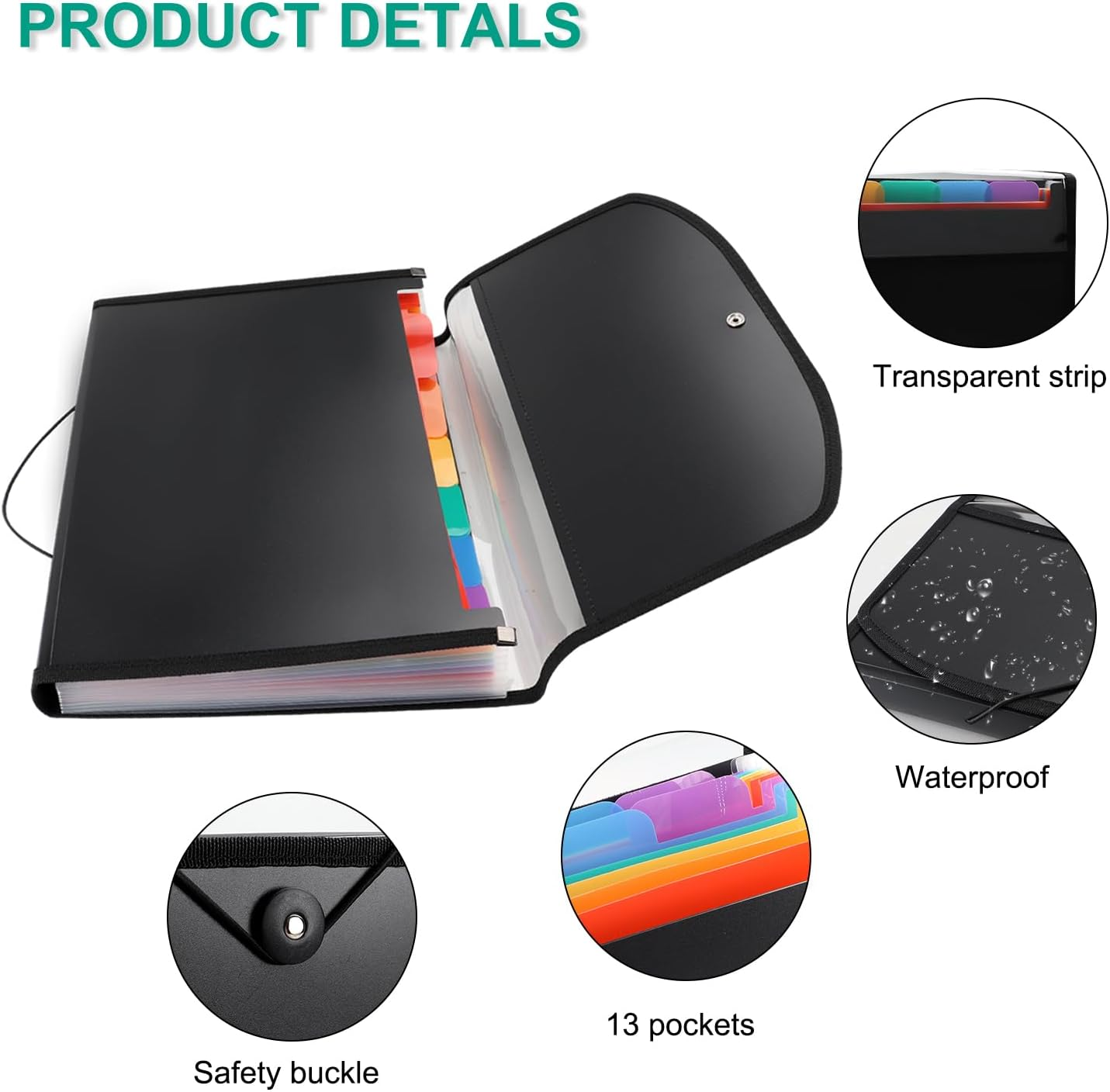 13 Pockets Expanding File Folder, A4 Document Organizer,Rainbow File Organizer for Filing Folders and Storing Files image number 6