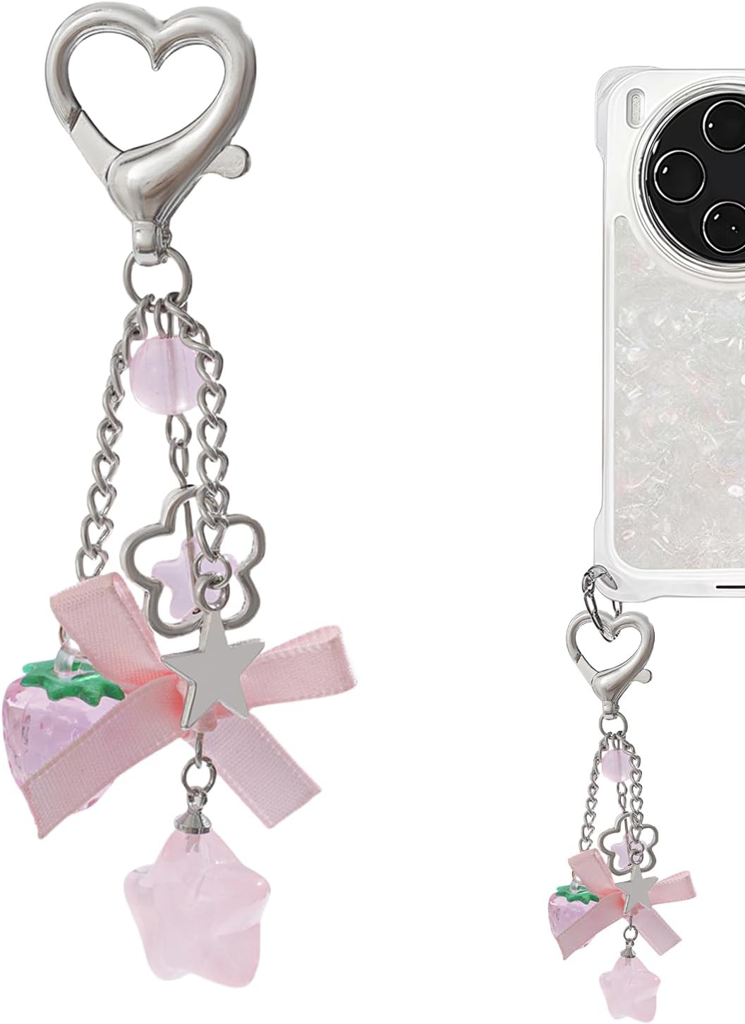 Szaluyk Aesthetic Charm Keychain, Multicolour Fashion, Strawberry Bow Star, Elegant Pouch Wallet Pendant, Phone Accessories Camera Pendant image number 1